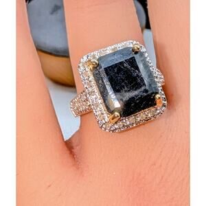 925 Sterling Vermeil Sapphire & Diamond Ring Size 7